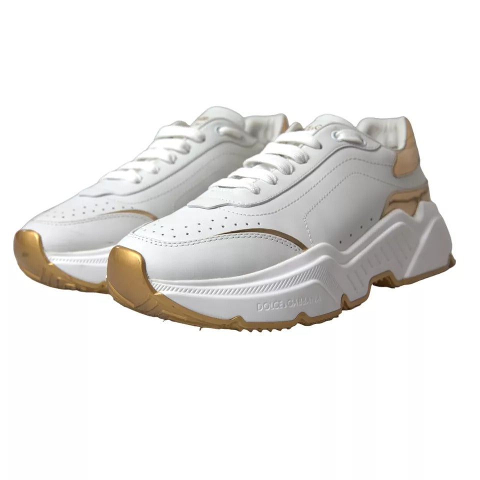 Dolce & Gabbana Weißgold Leder Herren Sneakers DAYMASTER Schuhe