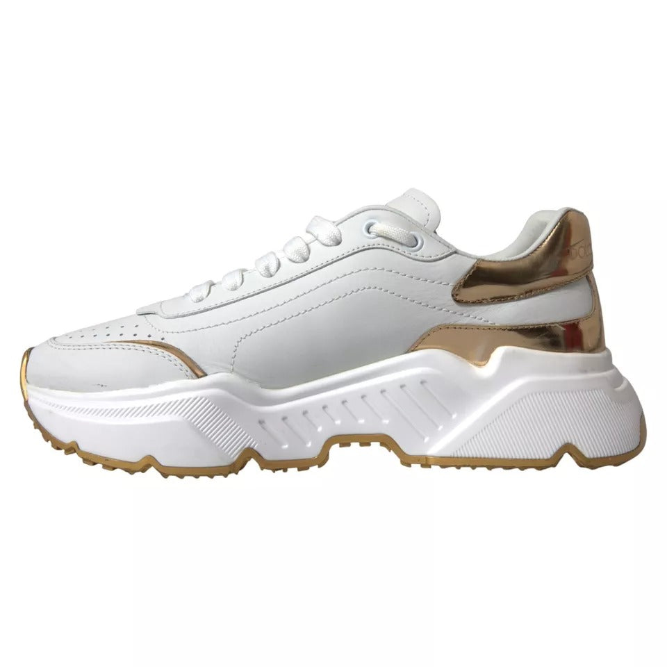 Dolce & Gabbana Weißgold Leder Herren Sneakers DAYMASTER Schuhe