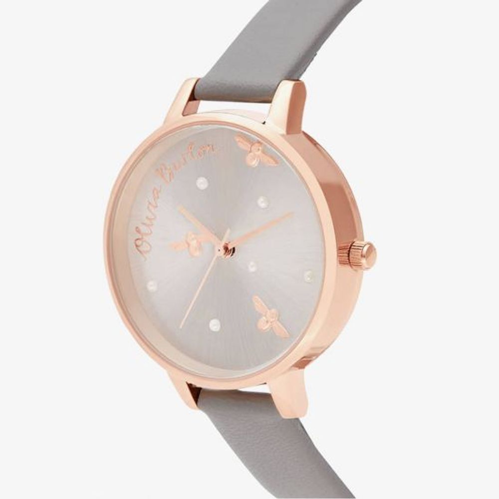 Сив кожен кожен часовник Olivia Burton