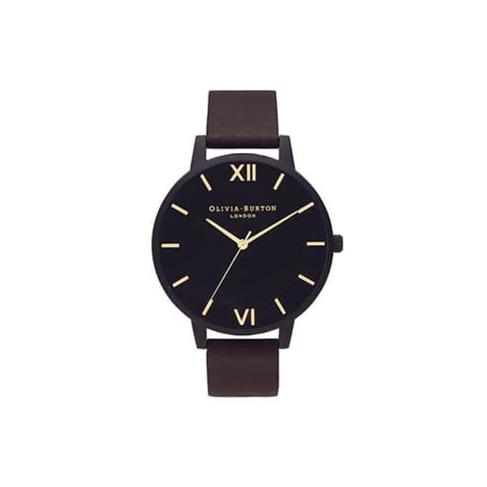 Черен часовник Olivia Burton от синтетична кожа