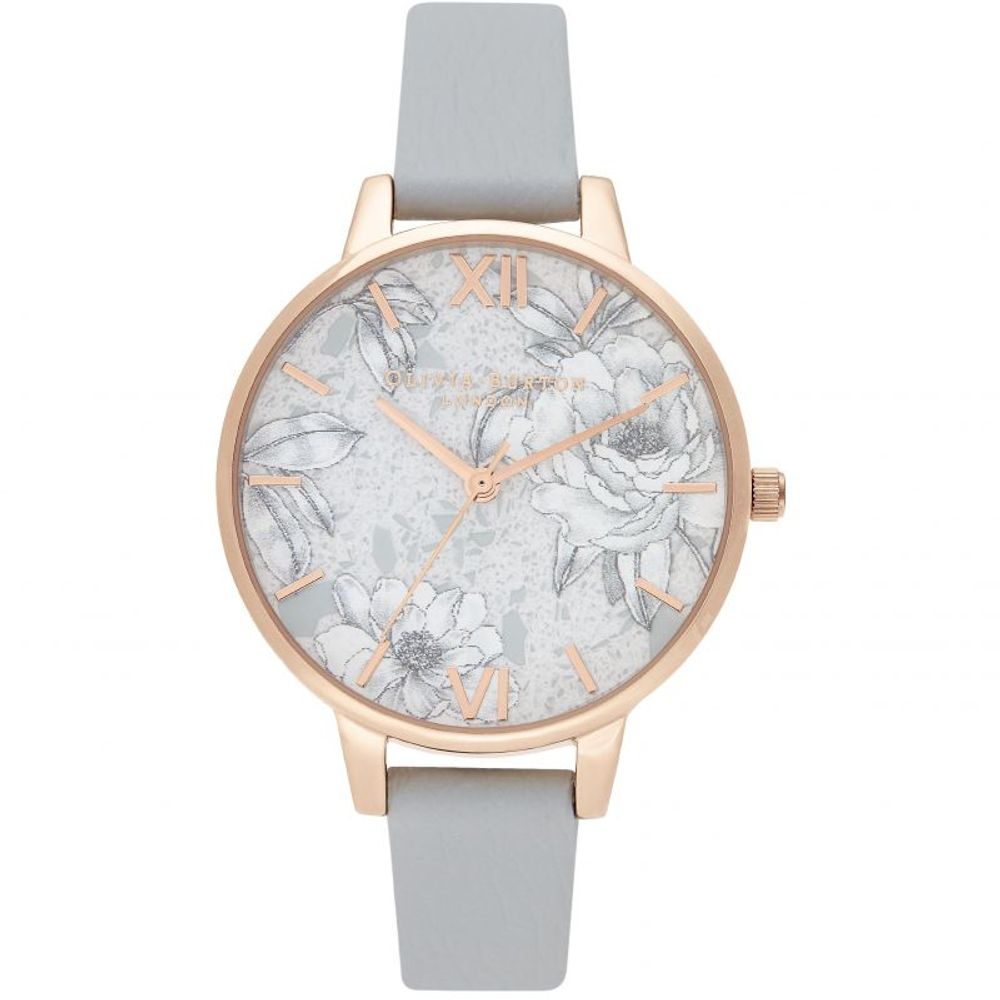 Сив кожен кожен часовник Olivia Burton