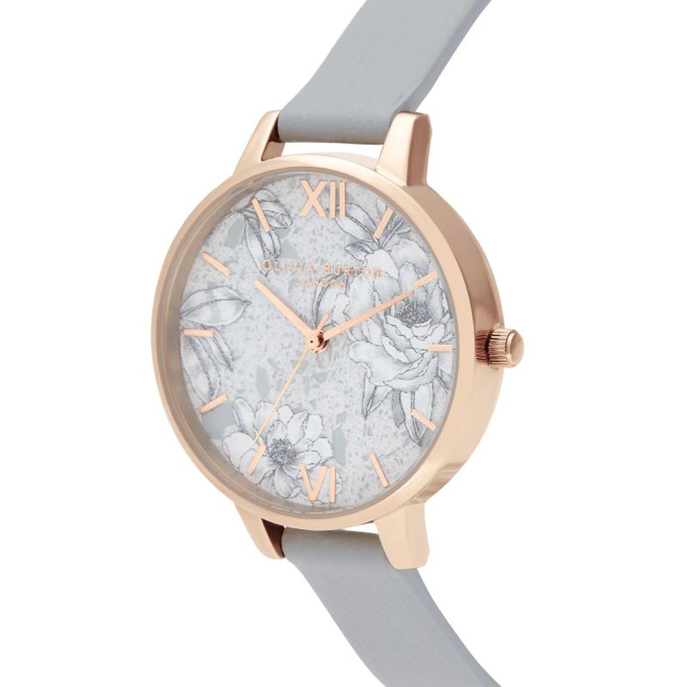 Сив кожен кожен часовник Olivia Burton