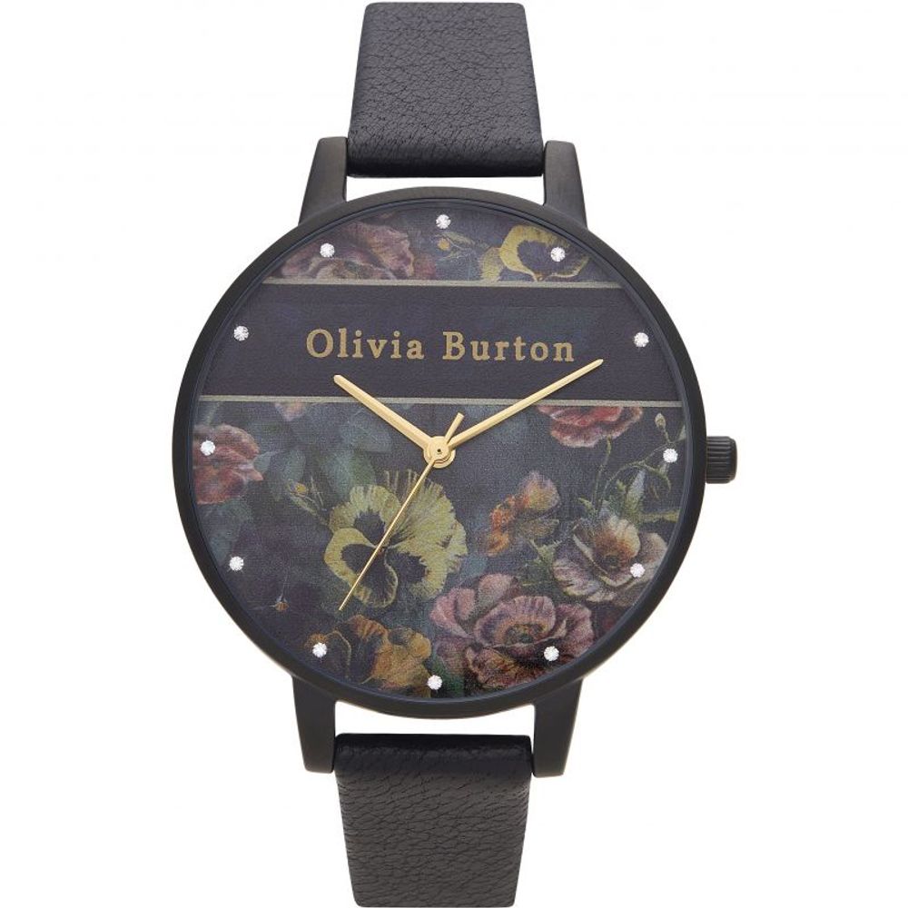 Черен кожен часовник Olivia Burton