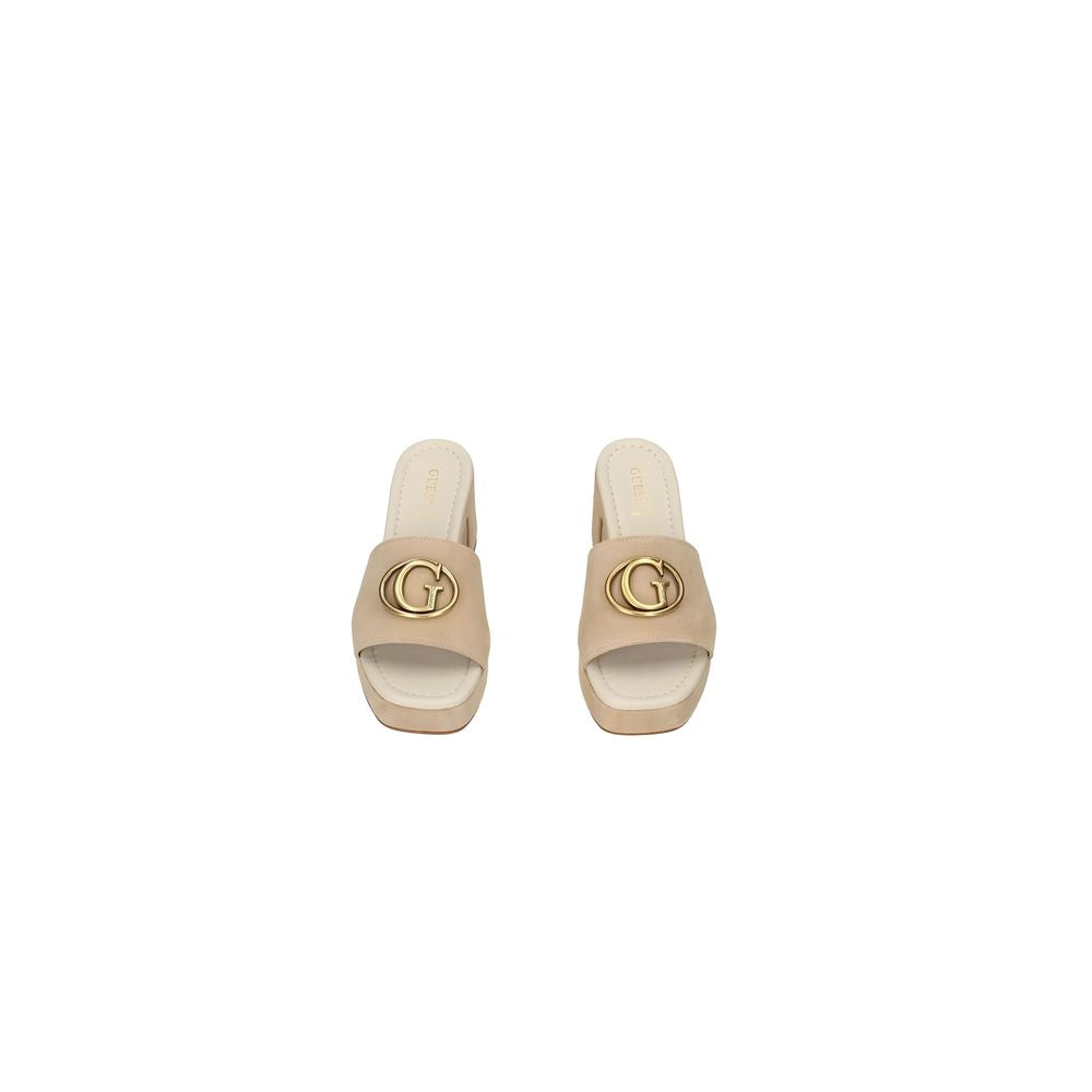 Кожен сандал от кафяв велур Guess