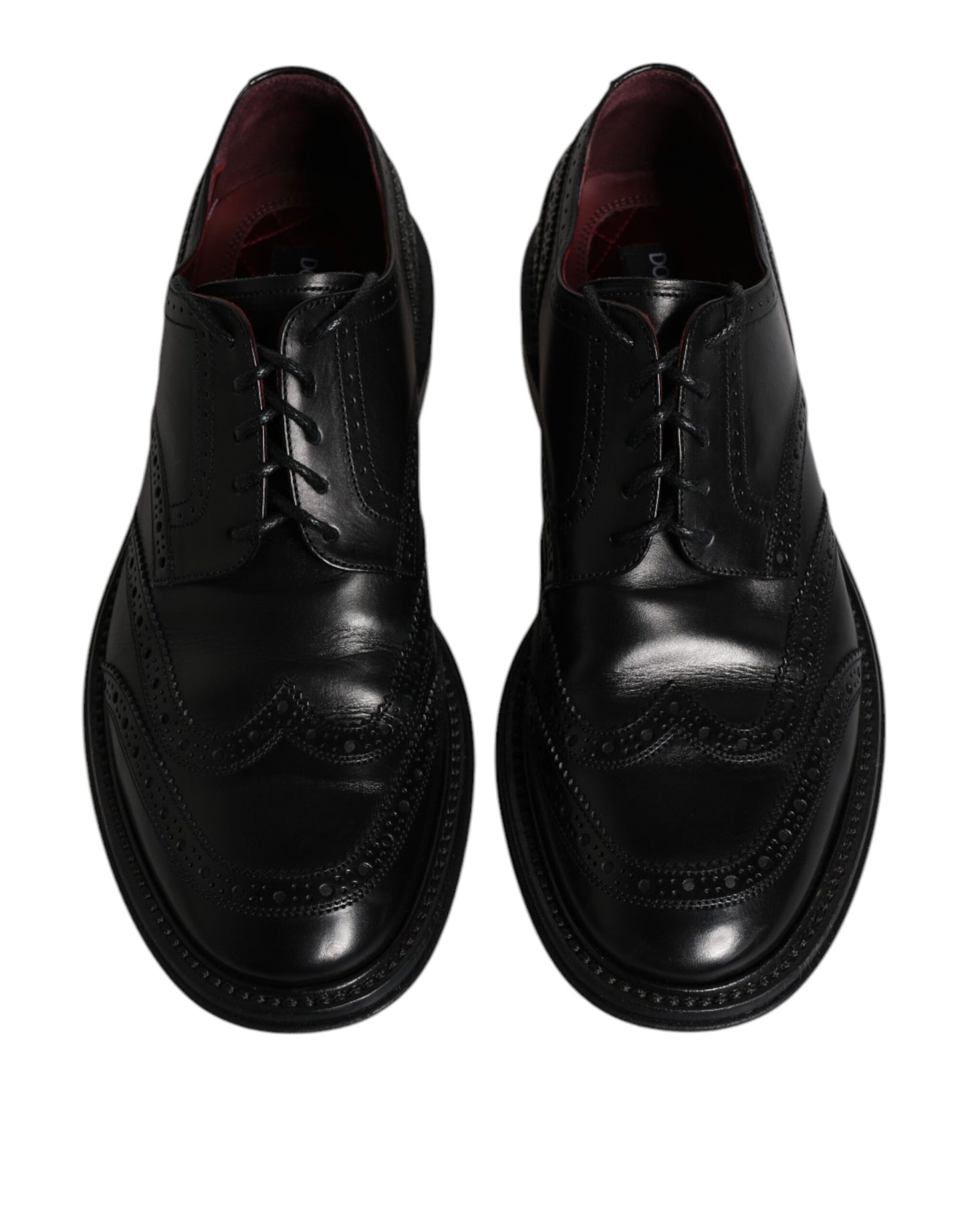 Dolce & Gabbana Черни кожени официални обувки дерби Wingtip