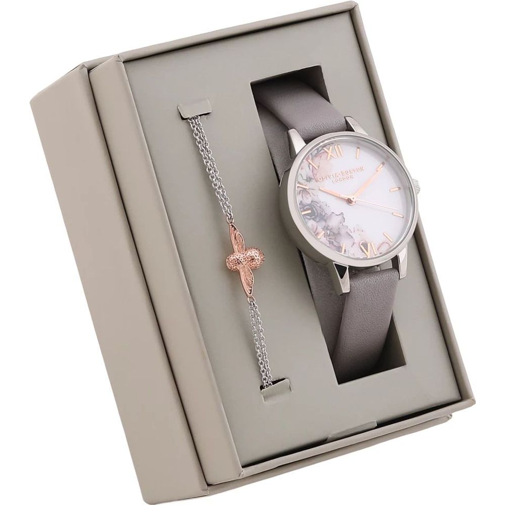 Сив кожен часовник Olivia Burton