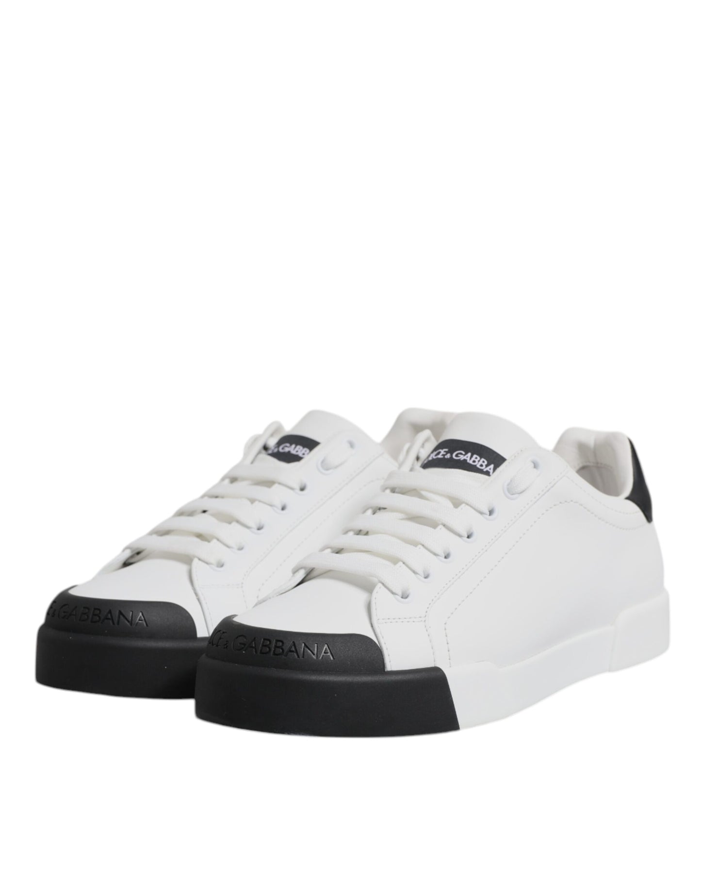 Dolce & Gabbana White Black Leather Low Top Sneakers Shoes