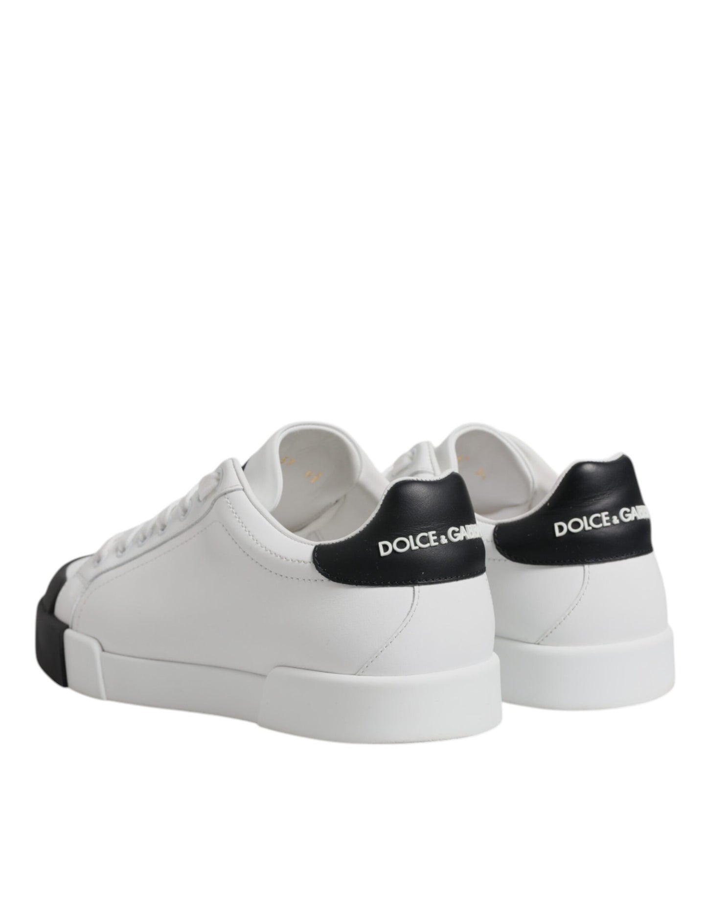 Dolce & Gabbana White Black Leather Low Top Sneakers Shoes