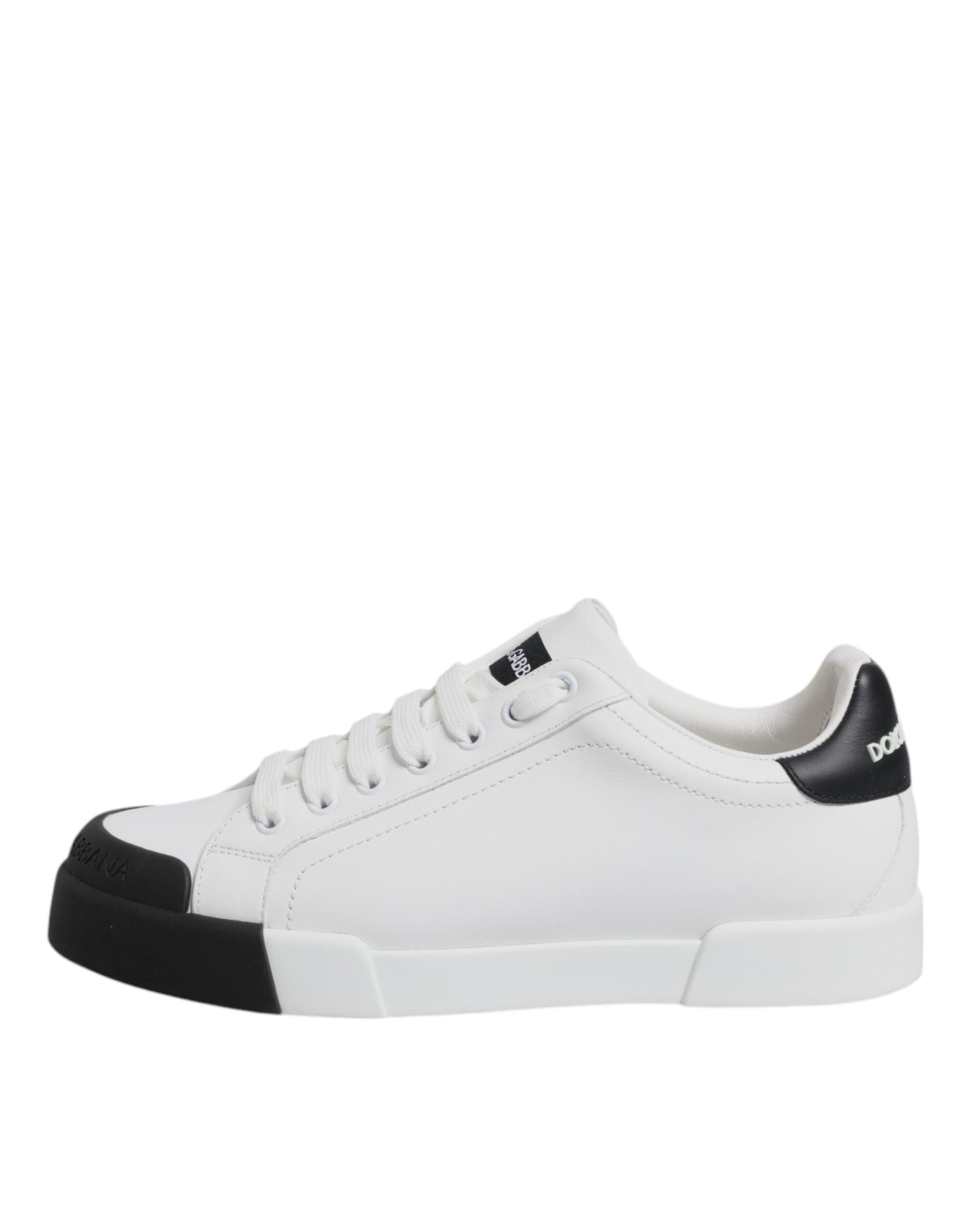 Dolce & Gabbana White Black Leather Low Top Sneakers Shoes