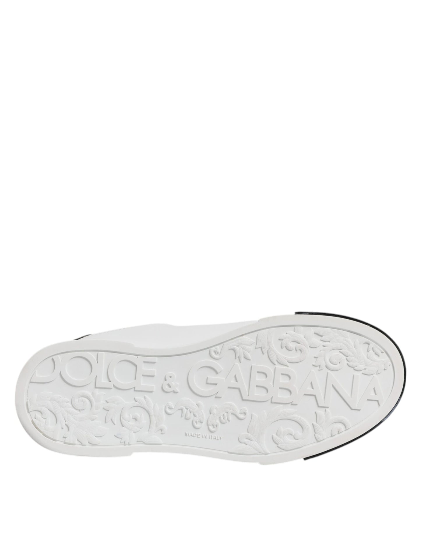 Dolce & Gabbana White Black Leather Low Top Sneakers Shoes
