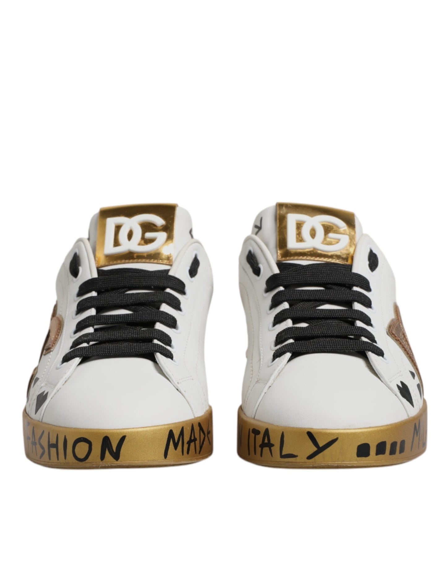 Dolce & Gabbana White Gold Crystal Logo Portofino Sneakers Shoes