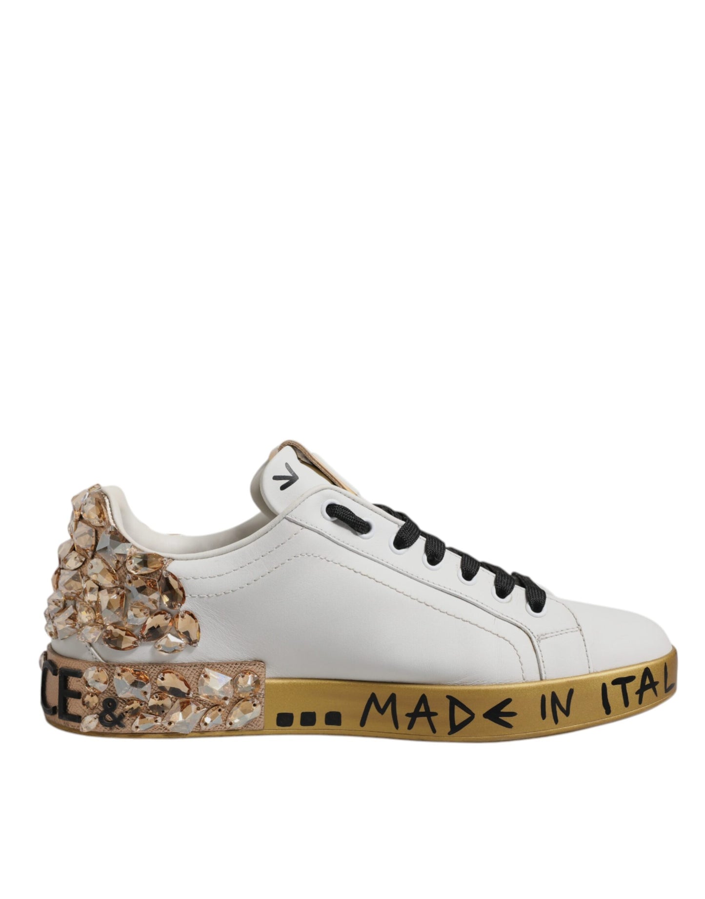 Dolce & Gabbana White Gold Crystal Logo Portofino Sneakers Shoes