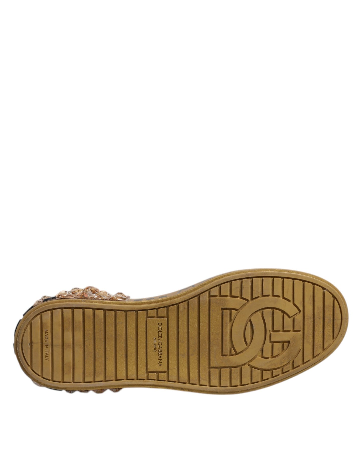 Dolce & Gabbana White Gold Crystal Logo Portofino Sneakers Shoes
