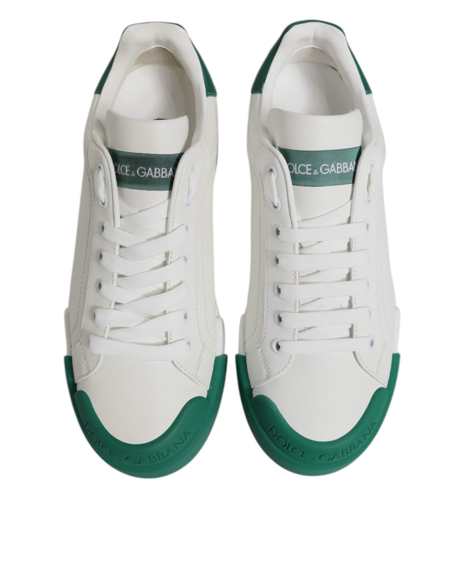 Dolce & Gabbana White Green Leather Low Top Men Sneakers Shoes