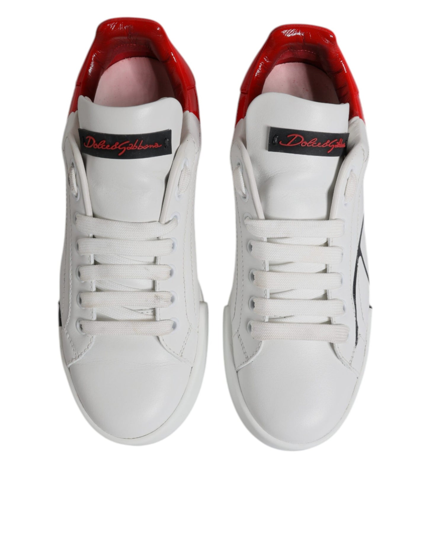 Dolce & Gabbana White Red Leather Low Top Sneakers Shoes