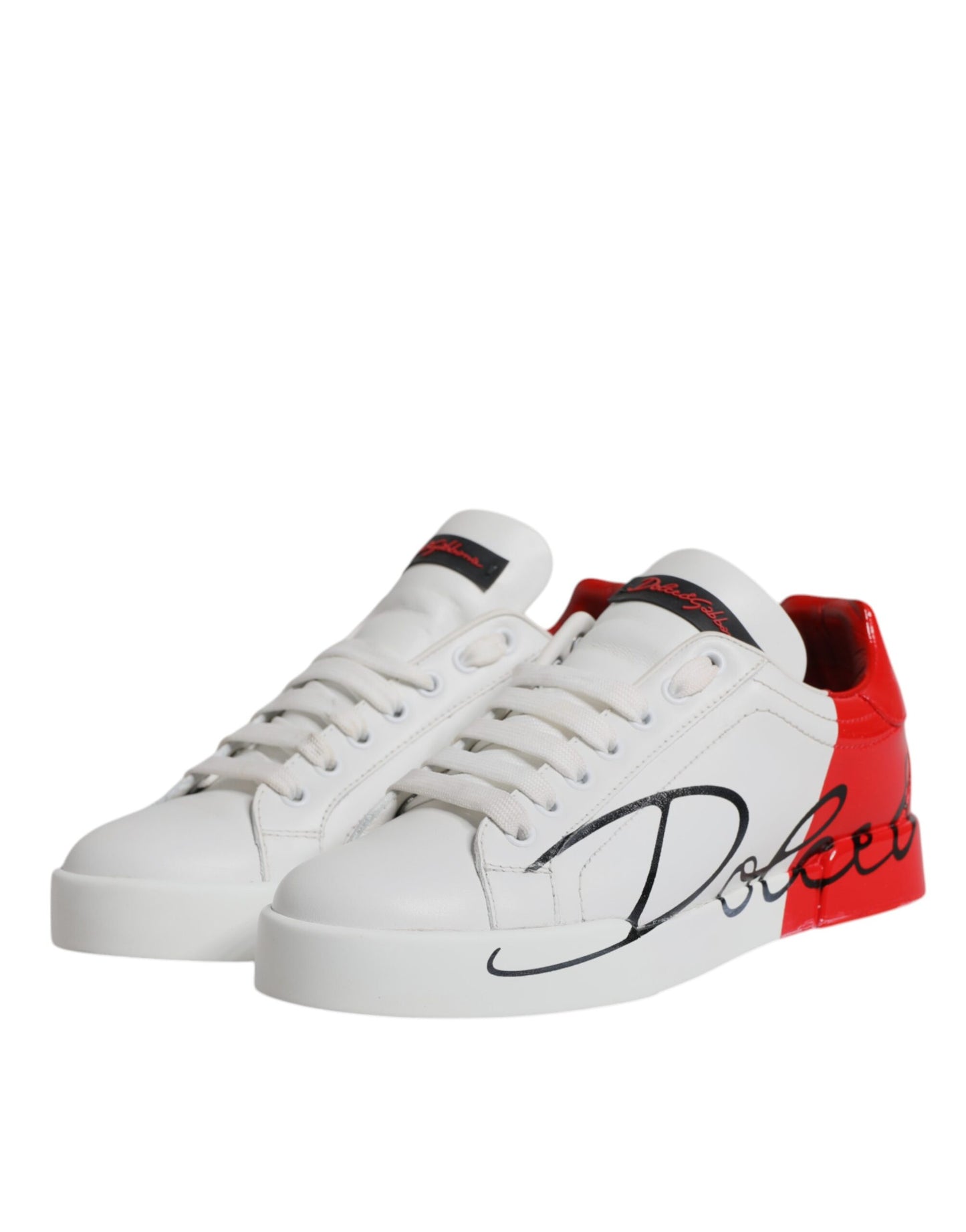 Dolce & Gabbana White Red Leather Low Top Sneakers Shoes