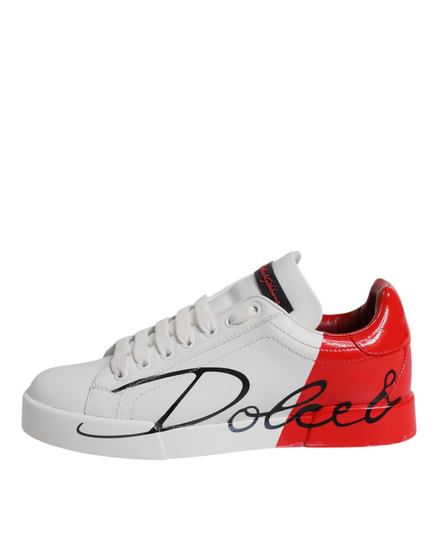 Dolce & Gabbana White Red Leather Low Top Sneakers Shoes