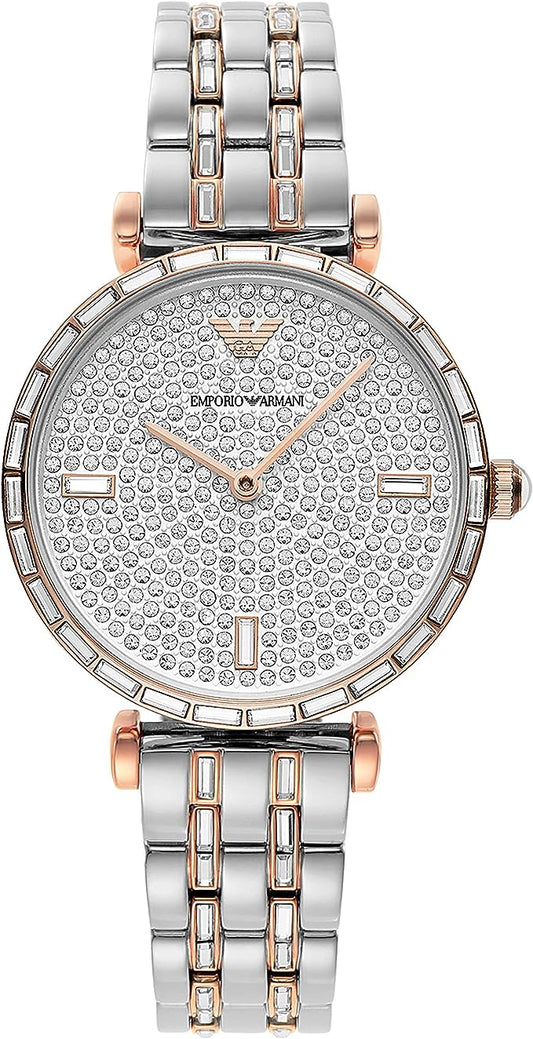 Emporio Armani Елегантен двуцветен часовник Crystal Pave