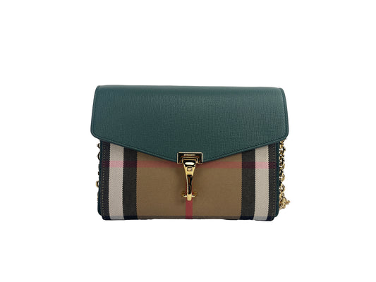 Burberry Macken малка винтидж зелена чанта с карирана кожена чанта през рамо