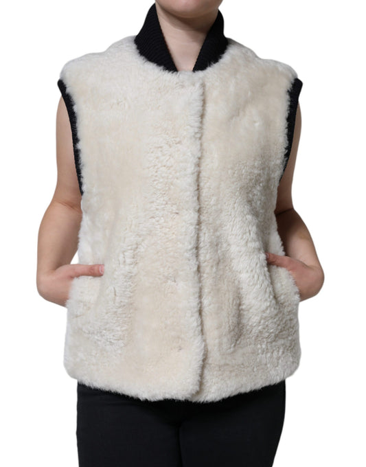 Burberry Бяло яке WARRENFORD Shearling кожена жилетка