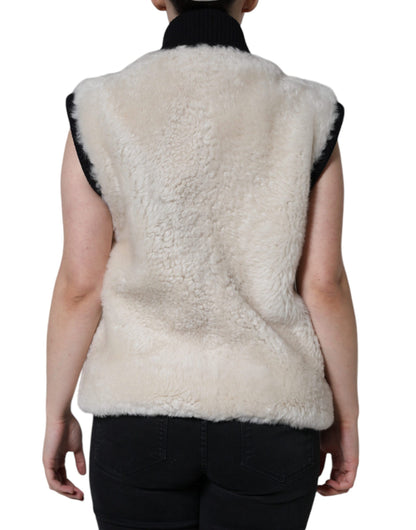 Burberry Бяло яке WARRENFORD Shearling кожена жилетка