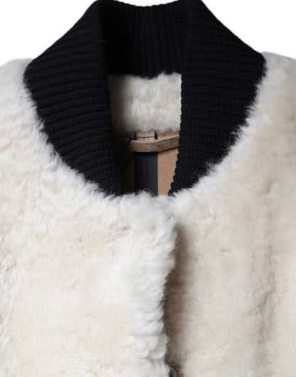 Burberry Бяло яке WARRENFORD Shearling кожена жилетка