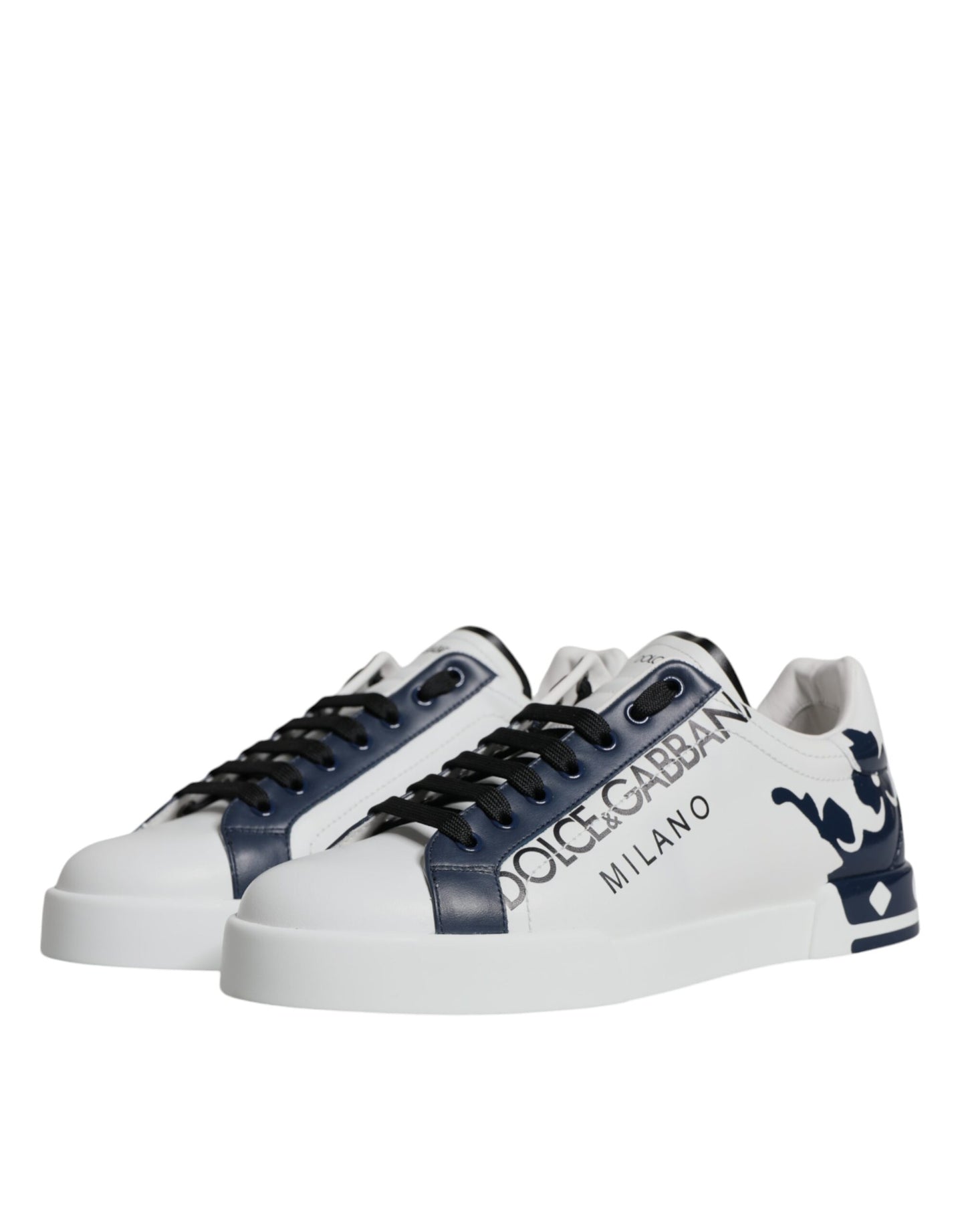 Dolce &amp; Gabbana – Weiße und blaue Leder-Krone-Milano-Sneakers