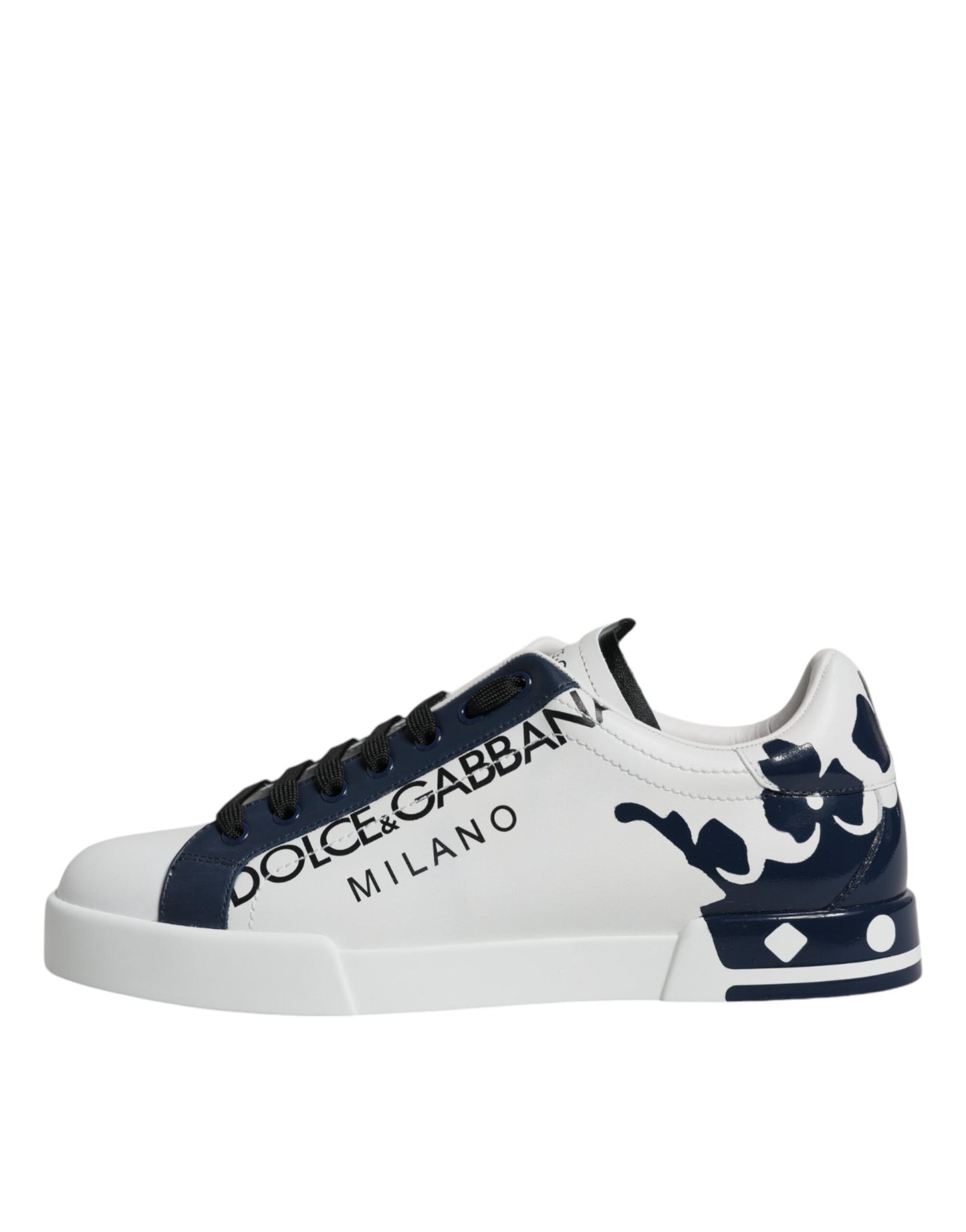 Dolce &amp; Gabbana – Weiße und blaue Leder-Krone-Milano-Sneakers