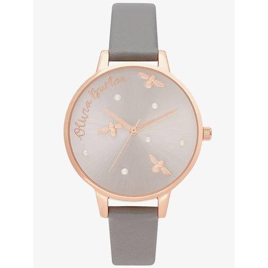 Сив кожен кожен часовник Olivia Burton