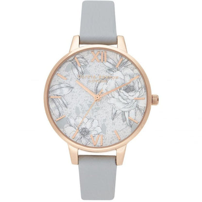 Сив кожен кожен часовник Olivia Burton