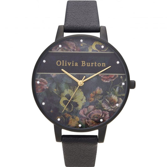 Черен кожен часовник Olivia Burton