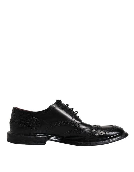 Dolce &amp; Gabbana Черни кожени официални обувки дерби Wingtip