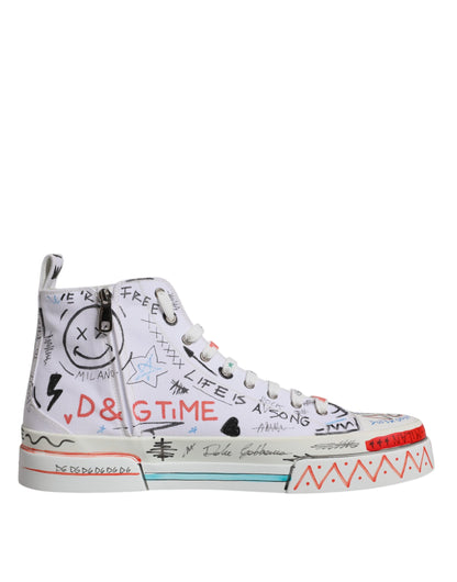 Dolce &amp; Gabbana Бели памучни високи маратонки с графити