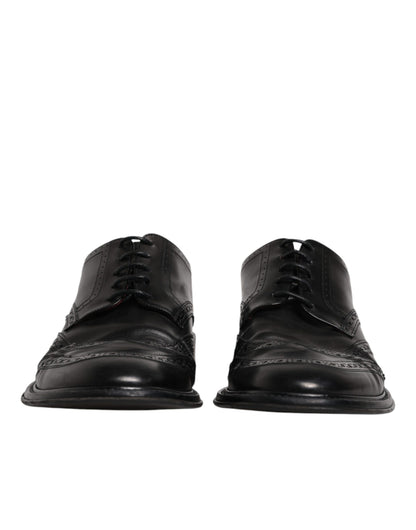 Dolce &amp; Gabbana Черни кожени официални обувки дерби Wingtip