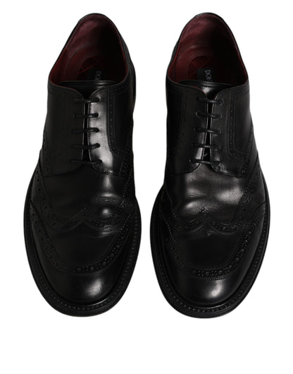 Dolce &amp; Gabbana Черни кожени официални обувки дерби Wingtip