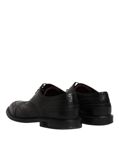 Dolce &amp; Gabbana Черни кожени официални обувки дерби Wingtip