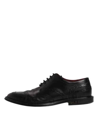 Dolce &amp; Gabbana Черни кожени официални обувки дерби Wingtip