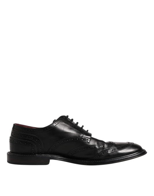 Dolce &amp; Gabbana Черни кожени официални обувки дерби Wingtip