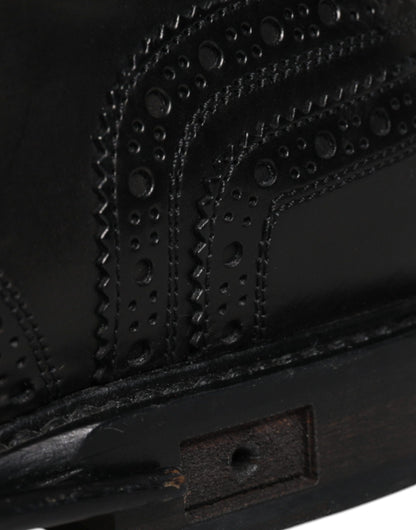 Dolce &amp; Gabbana Черни кожени официални обувки дерби Wingtip