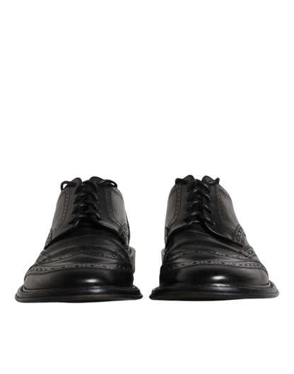 Dolce &amp; Gabbana Черни кожени официални обувки дерби Wingtip