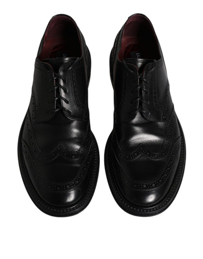 Dolce &amp; Gabbana Черни кожени официални обувки дерби Wingtip