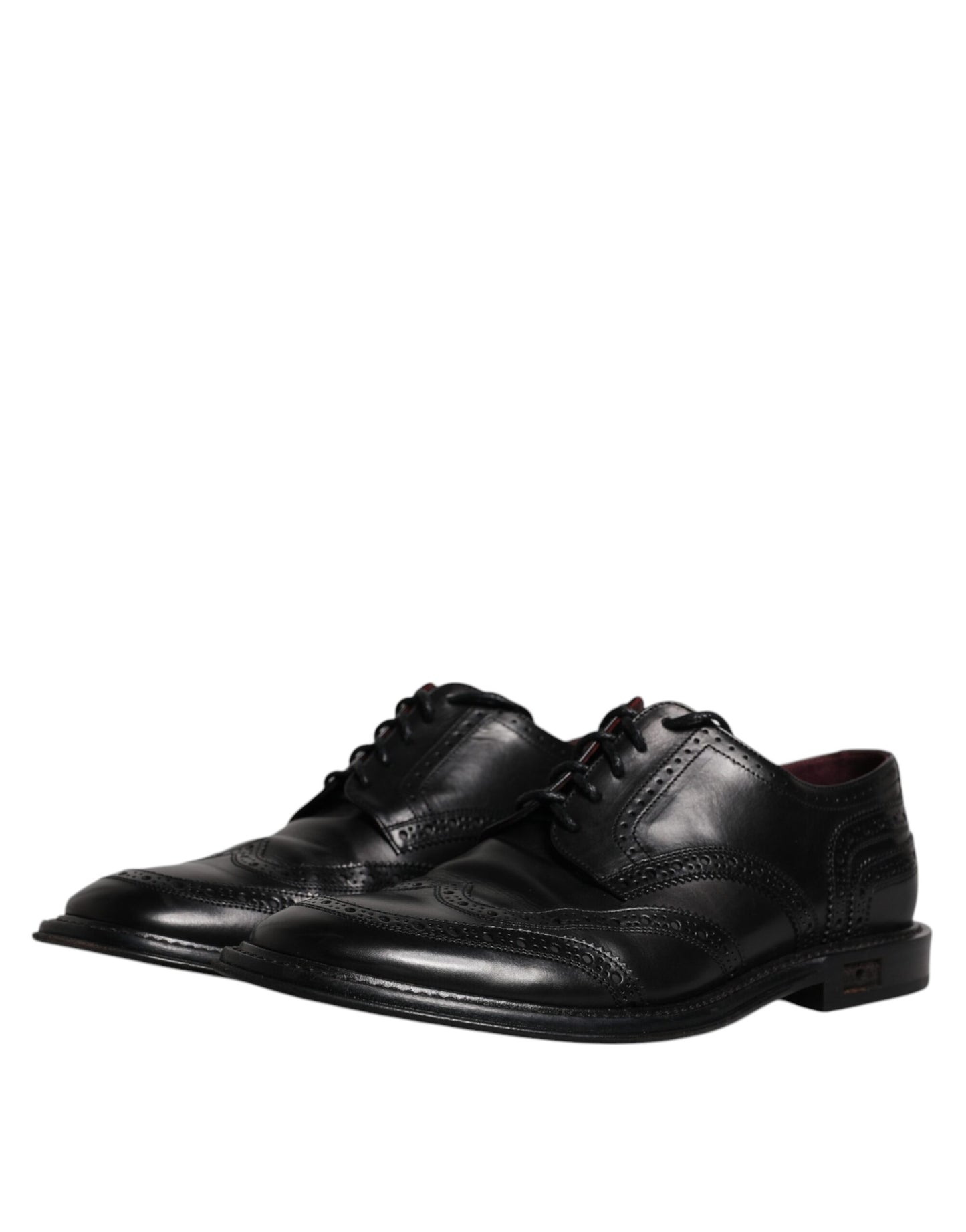 Dolce &amp; Gabbana Черни кожени официални обувки дерби Wingtip