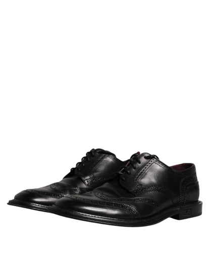 Dolce &amp; Gabbana Черни кожени официални обувки дерби Wingtip