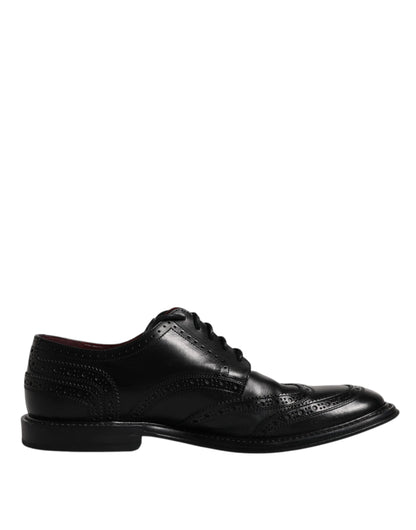 Dolce &amp; Gabbana Черни кожени официални обувки дерби Wingtip