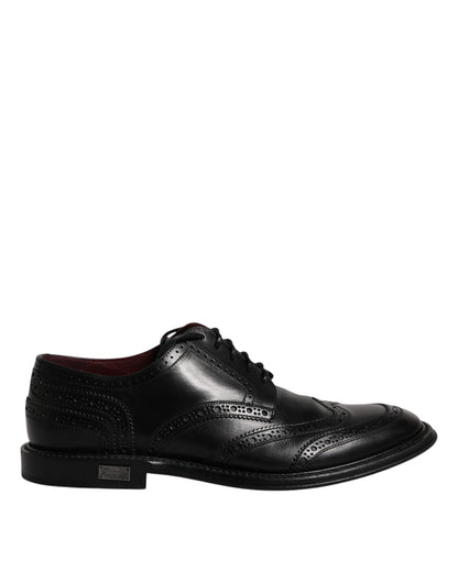 Dolce &amp; Gabbana Черни кожени официални обувки дерби Wingtip