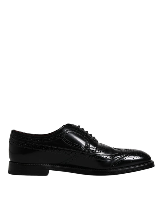 Dolce &amp; Gabbana Черни кожени официални обувки дерби Wingtip
