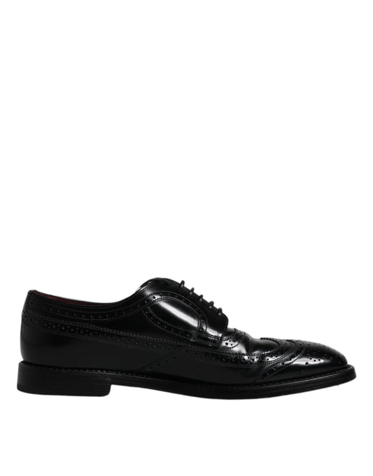 Dolce &amp; Gabbana Черни кожени официални обувки дерби Wingtip