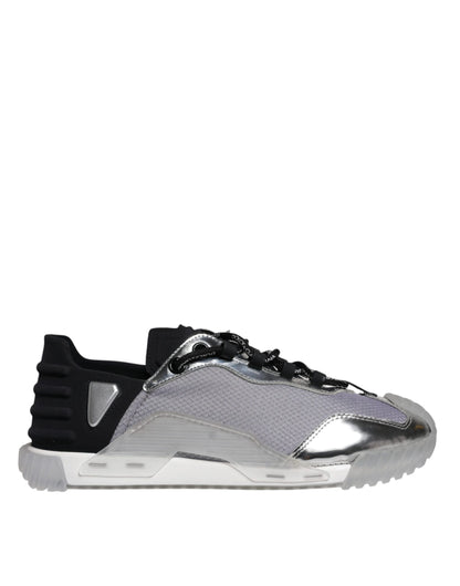 Dolce &amp; Gabbana – NS1 – Niedrige Sneakers aus Nylon in Silber und Schwarz