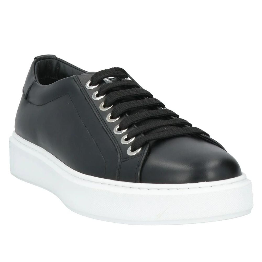 Les Hommes Sneaker aus schwarzem Leder und Kalbsleder