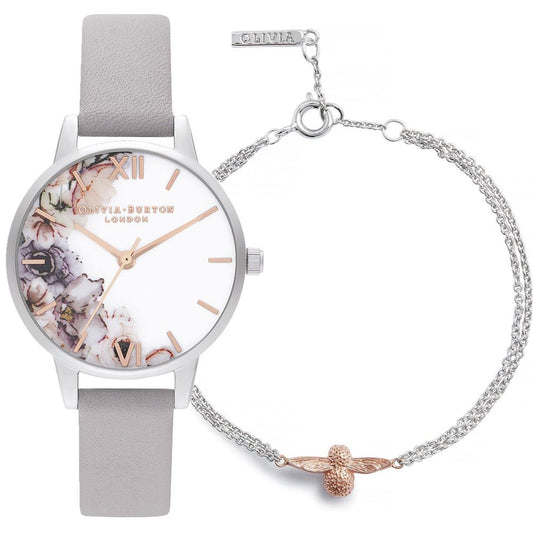 Сив кожен часовник Olivia Burton